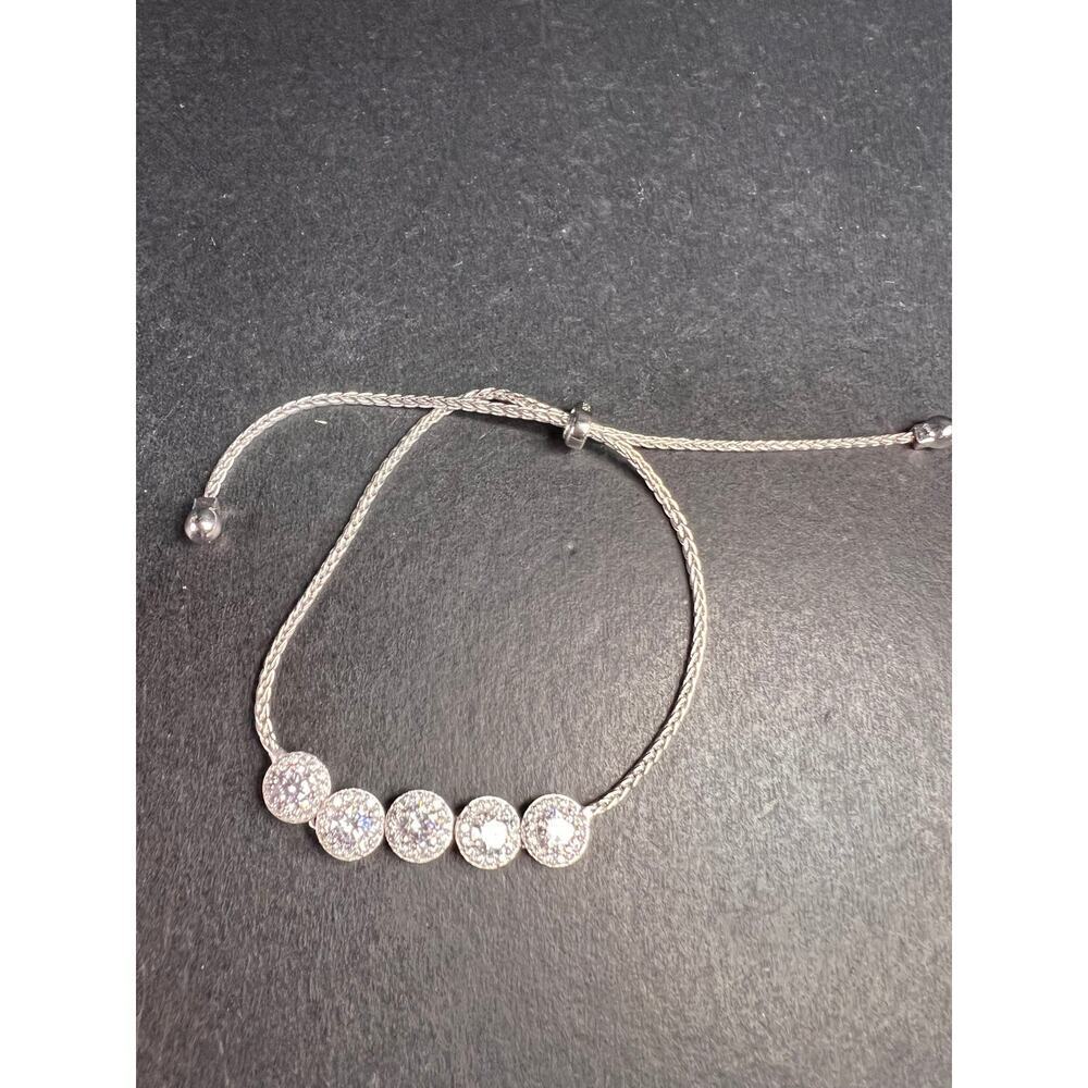 Sterling Silver CZ Halo Bolo Bracelet Adjustable Sparkle Slider Bracelet - Picture 2 of 15